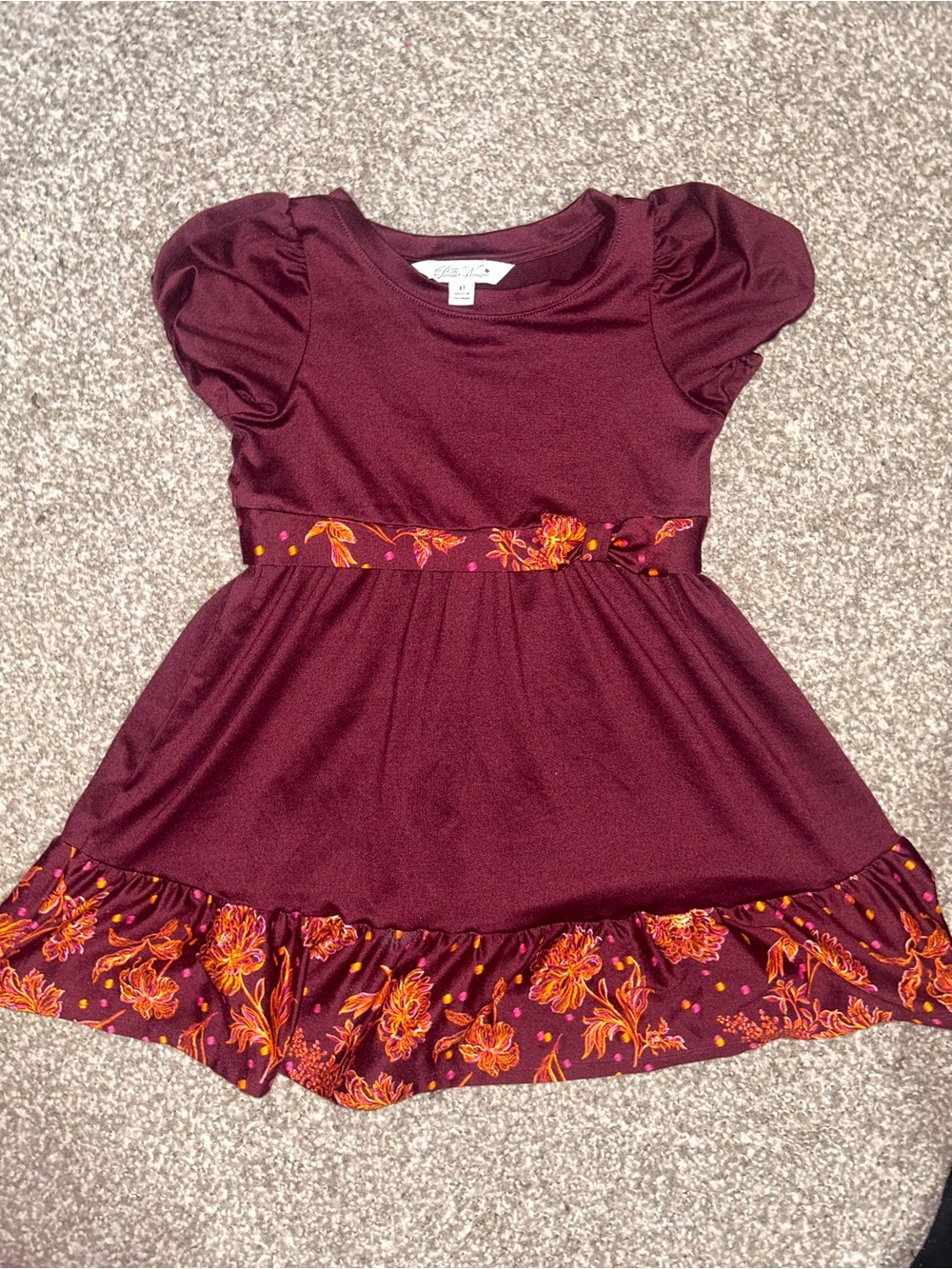 Girls' The Pioneer Woman Burgundy Floral Trim Dress
